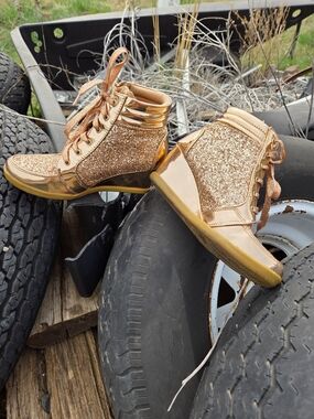Forever 21 Rose Gold Glitter Wedge Ankle Boots